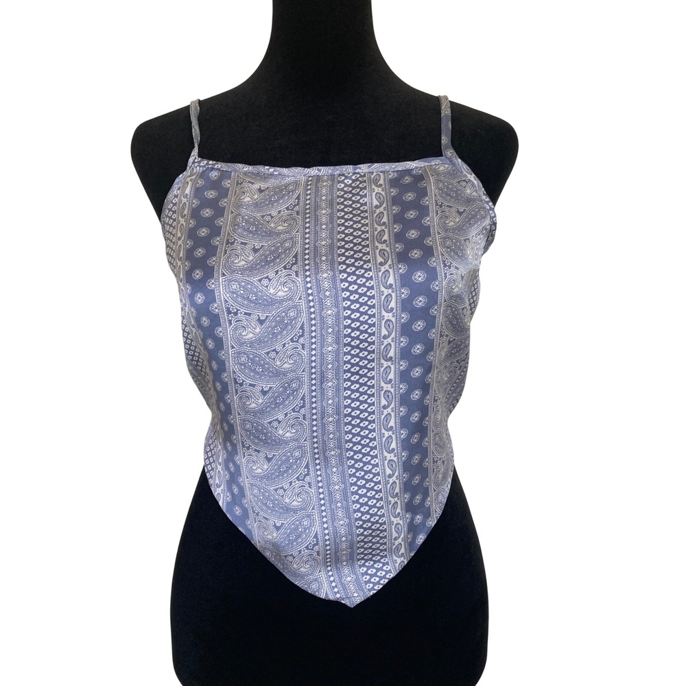 Molly Green Blue Paisley Bandana Tie Back Scarf Top Womens M Festival Western